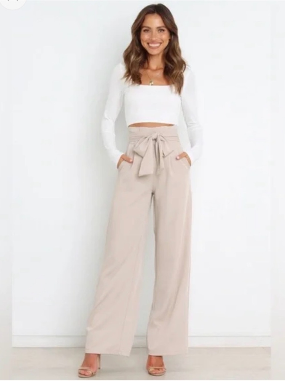 ZARA high-waisted wide-leg trousers SIZE M (30x28) stretchy tie belt